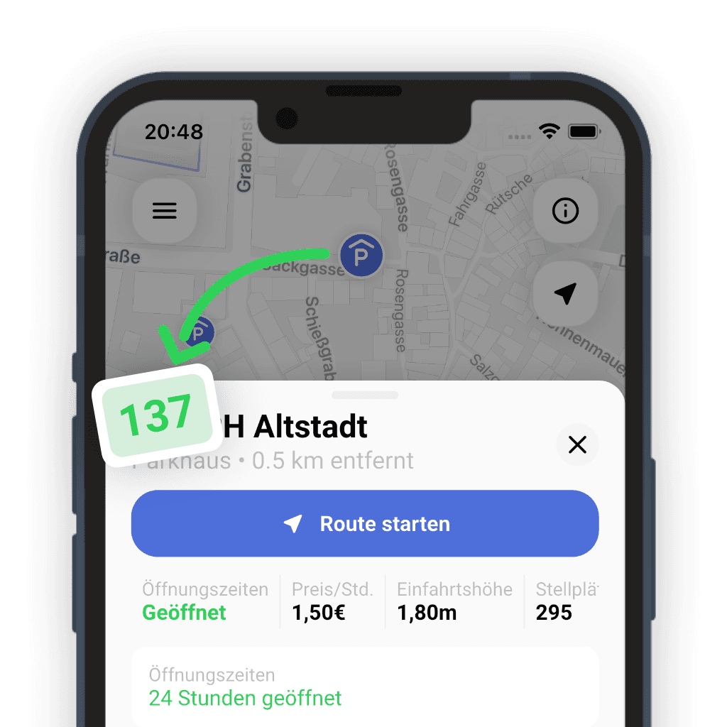 Parkbest-App für Bürger: Parkhaus mit freien Plätzen, Preis und Öffnungszeiten